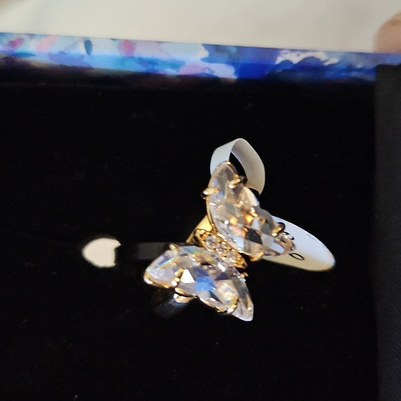 Peermont Jewelry 2 Rings Silver Colorful Flower & Gold Clear Gem Butterfly SZ 6 - Picture 3 of 5